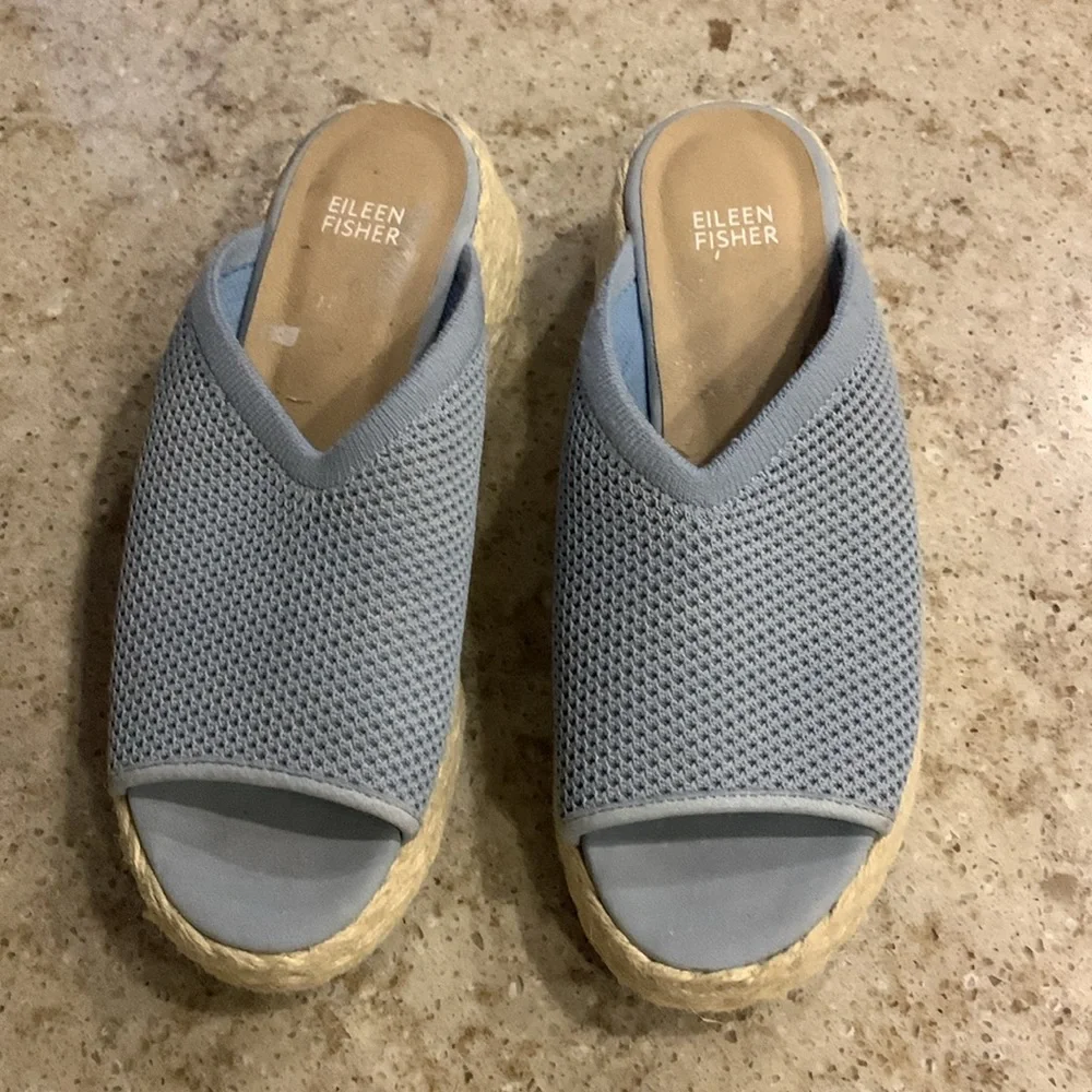 NWOT Eileen Fisher Tali Recycled Stretch Knit Espadrille Wedge Sandals Size 8.5